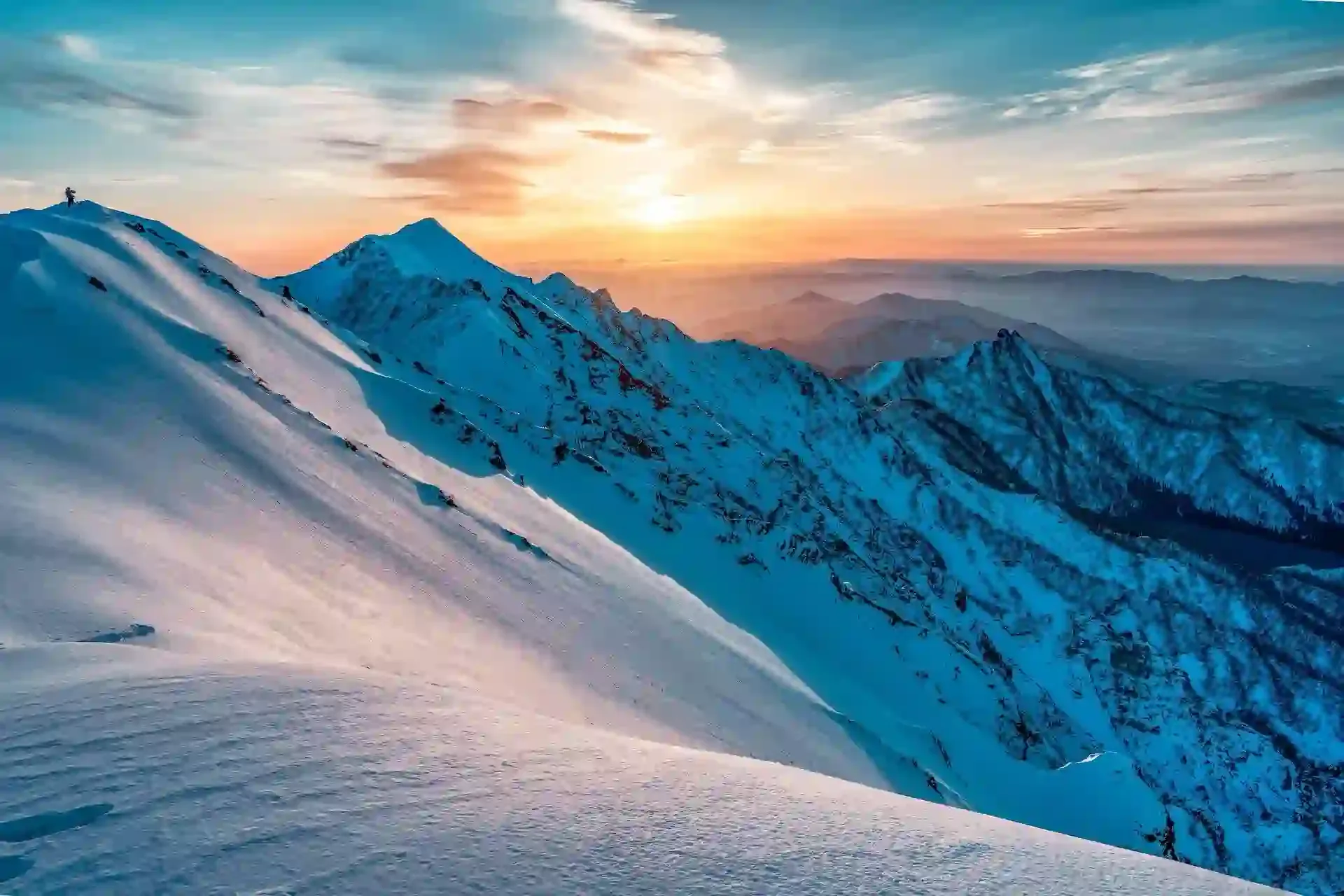 Mountain, Snow, Sunrise